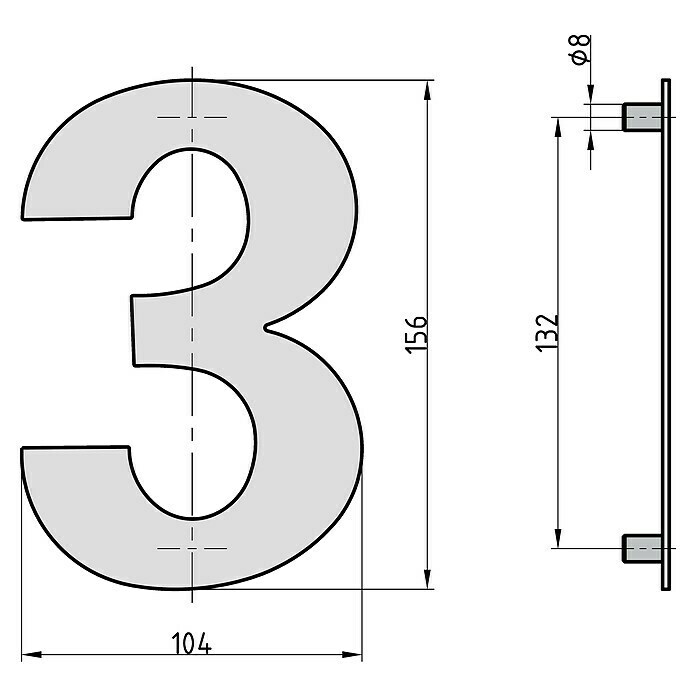 Basi Hausnummer HN 150 (B x H: 104 x 156 mm, Motiv: 3, Edelstahl) | BAUHAUS