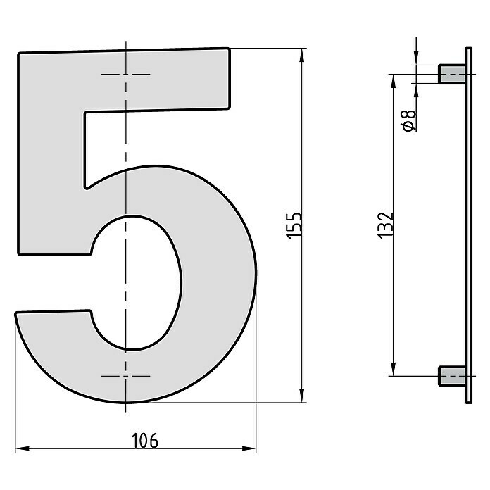 Basi Hausnummer HN 150 (B x H: 106 x 155 mm, Motiv: 5, Edelstahl) | BAUHAUS