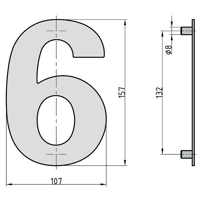 Basi Hausnummer HN 150 (B x H: 107 x 157 mm, Motiv: 6, Edelstahl) | BAUHAUS