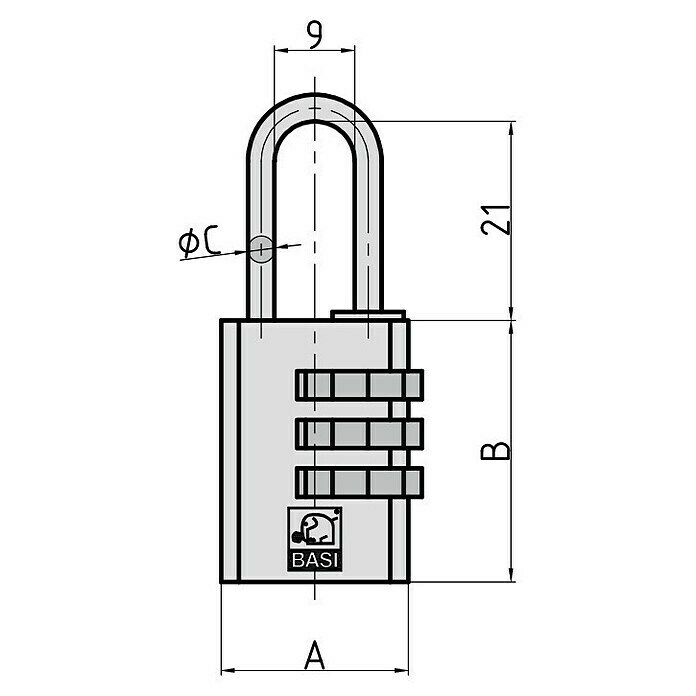 Basi Zahlenschloss KS 622 (L x B: 30 x 21 mm, Bügelstärke: 3 mm, Messing) | BAUHAUS