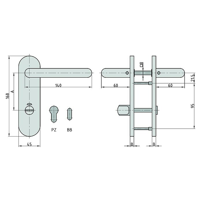 Basi WC-Drückergarnitur ZB 3800 (DIN Anschlag: DIN-L, Edelstahl) | BAUHAUS