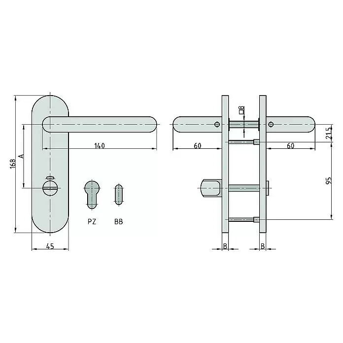 Basi Schutzgarnitur ZB 3800Edelstahl, Stärke Tür: 38 mm - 45 mm, Buntbart