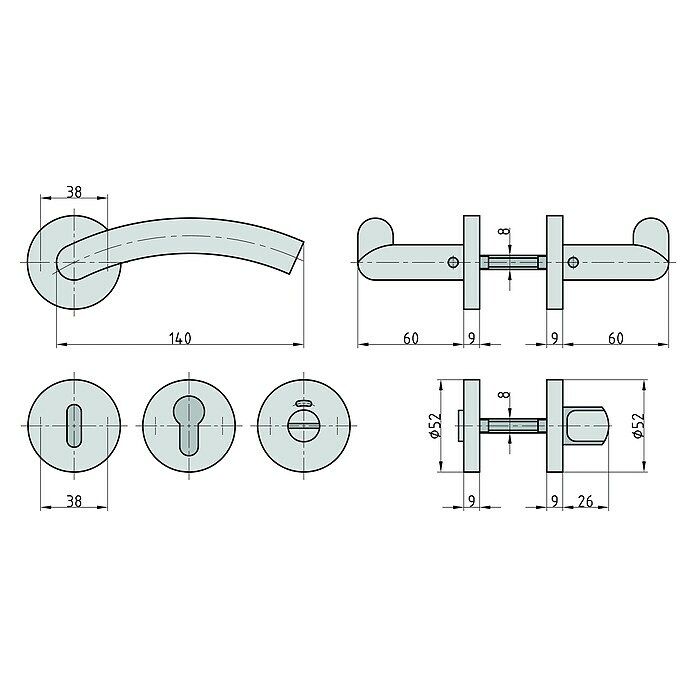 Basi WC-Drückergarnitur ZB 3300 (Edelstahl, Gebogen) | BAUHAUS