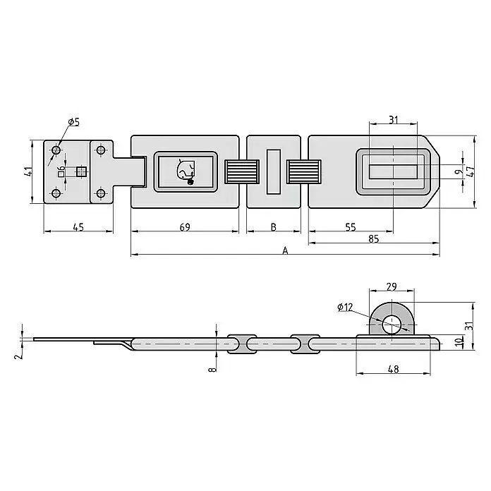 Basi Sicherheitsüberfalle SF 50 - L x B: 195 x 47 mm, Verzinkt - Skizze