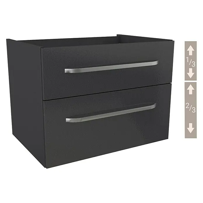 Camargue Star Waschtischunterschrank - 70 x 49 x 53 cm, Grafit, Mit Beleuchtung - Ein grauer Waschtischunterschrank mit zwei Schubladen und modernen Griffen. Ideal für ein stilvolles Badezimmer.