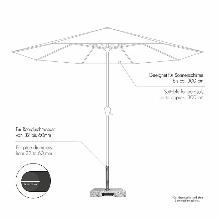 Doppler Active Granitschirmständer Trolley - 69,5 kg, L x B x H: 56 x 56 x 11 cm, Schirme bis Ø 350 cm - Geeignet für Sonnenschirme bis ca. 300 cm, Rohrdurchmesser: von 32 bis 60mm.