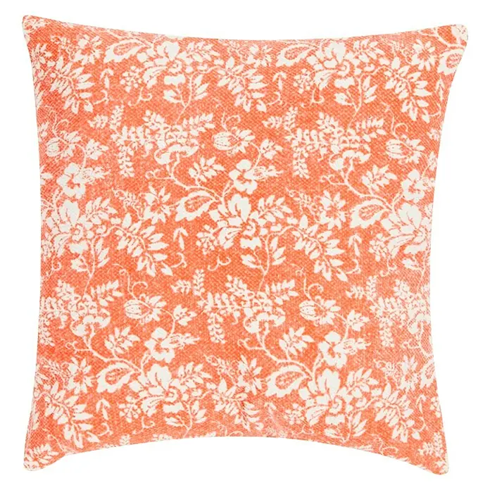 Kissen Flower Garden - Orange, 45 x 45 cm, 100 % Baumwolle - Dekoratives quadratisches Kissen mit einem weißen Blumenmuster auf einem lebendigen orangefarbenen Hintergrund für einen stilvollen Akzent in jedem Raum.