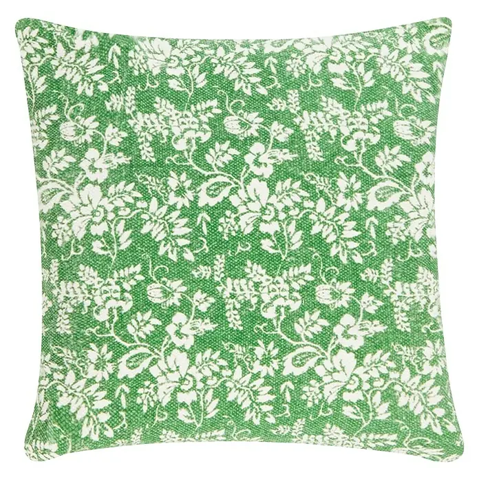 Kissen Flower Garden - Grün, 45 x 45 cm, 100 % Baumwolle - Dekokissen mit grünem Blumenmuster. Verleiht jedem Raum eine frische Note und einen Hauch von Frühling. Ideal für Sofa oder Bett.
