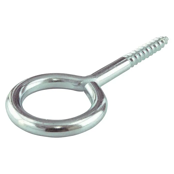 Suki Hembrilla cerrada - Ø x L: 6 x 10 mm, 1 ud., Zincado - Un cáncamo brillante de color plateado con una rosca afilada sobre un fondo negro.