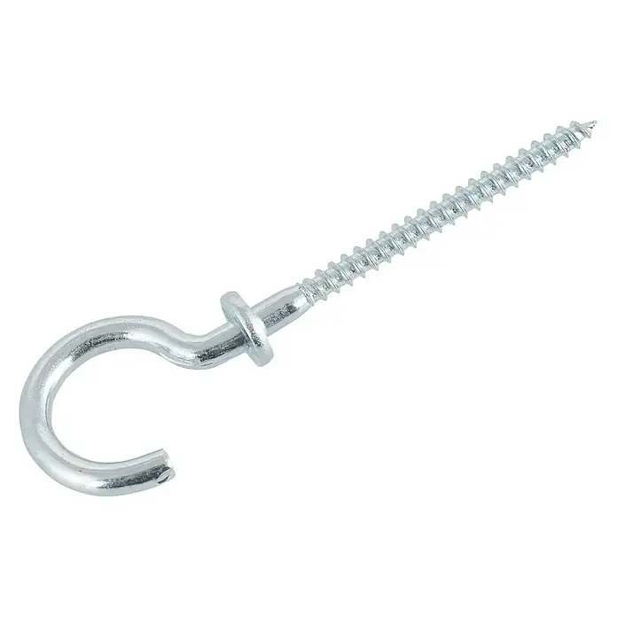 Suki Hembrilla abierta - Ø x L: 3,5 x 68 mm, 1 ud. - Primer plano de un gancho galvanizado con tornillo, ideal para colgar objetos ligeros. Práctico y robusto.