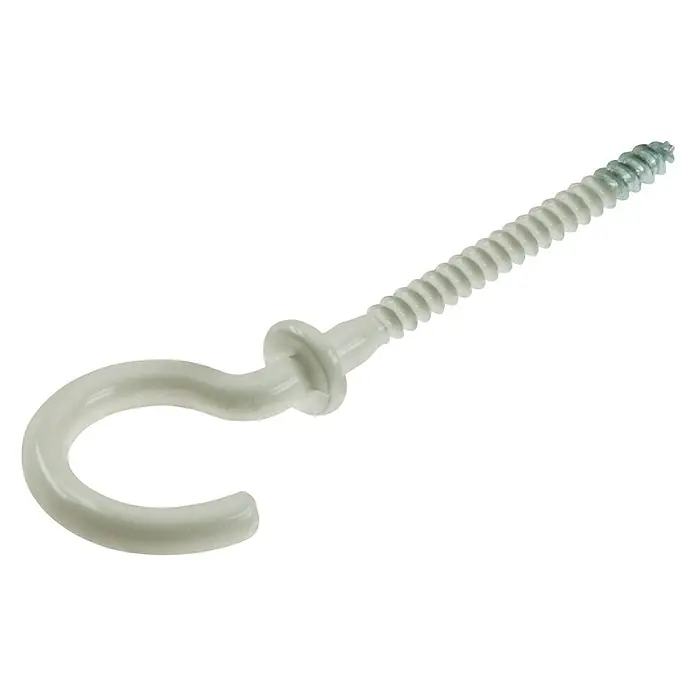 Suki Hembrilla abierta - Ø x L: 3,5 x 68 mm, Blanco - Primer plano de un gancho de rosca blanco con vástago roscado. Adecuado para colgar objetos ligeros.