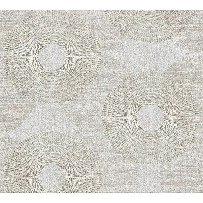 A.S. Création Attractive Papel pintado de vellón Círculos - Beige, Gráfico, 10,05 x 0,53 m - Un patrón de círculos superpuestos en tonos neutros, creando una decoración de pared sutil y elegante.