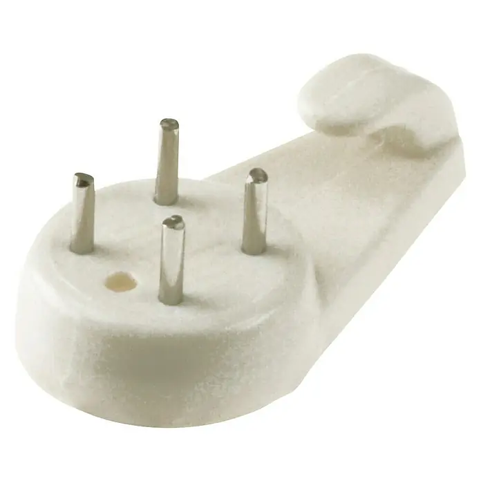 Suki Gancho para colgar cuadros - 3 ud. - Primer plano de un colgador de cuadros blanco con cuatro clavos, diseñado para colgar cuadros fácilmente.