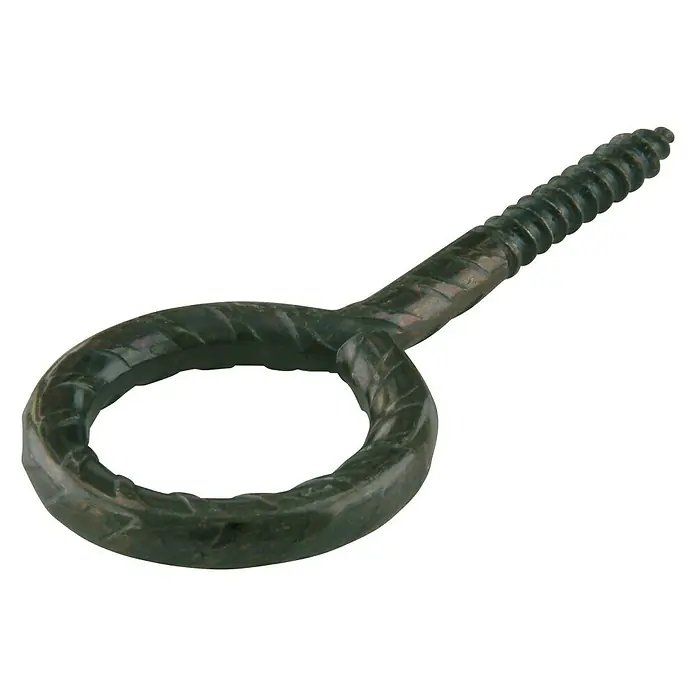 Suki Cáncamo - Ø x L: 10 x 20 mm, Acero - Primer plano de un tornillo de ojo roscado, perfecto para proyectos de bricolaje y fijación, sobre un fondo negro neutro.