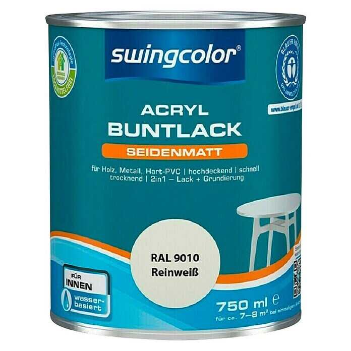 swingcolor Pisani lak  (Akrilni lak, Bela, 750 ml, Svileni mat) | 5962 - Acryl Seidenmattlacke farbig | HADL - Lacke | HAD - Farben | HA - Farben | H - Innendeko/Farben | BAUHAUS