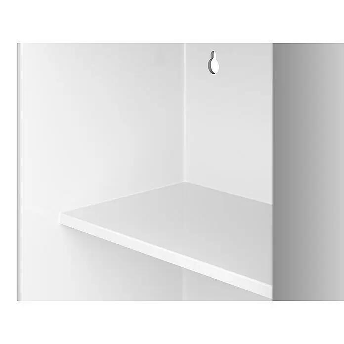 Jokey Spiegelschrank Lymo - B x H: 58 x 49,5 cm, Weiß - Weißes Regalbrett in einem weißen Schrank mit einem Haken darüber.