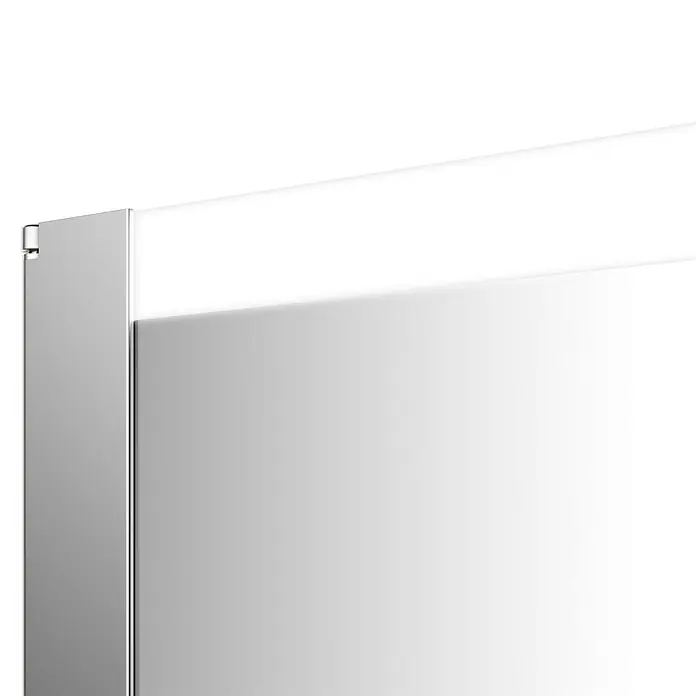 Jokey Spiegelschrank Tromsö - B x H: 63 x 69 cm, Holz, Aluminium - Nahaufnahme eines modernen Spiegelschranks mit minimalistischem Design und integrierter Beleuchtung für ein elegantes Badezimmerambiente.