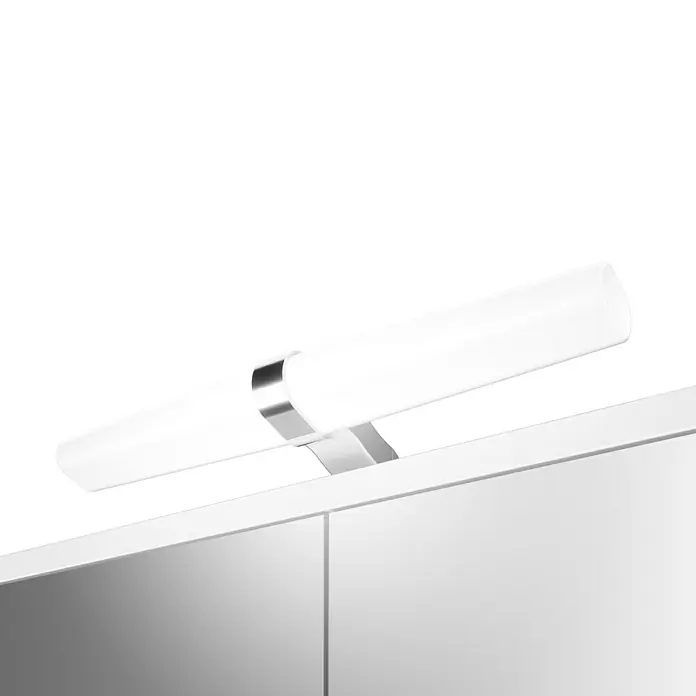 Camargue LED-Spiegelschrank Kyla - B x H: 60 x 69,4 cm, Holz, Weiß - Moderne Chrom-Badleuchte mit einer langen, röhrenförmigen weißen Abdeckung, die ein helles, gleichmäßiges Licht spendet. Perfekt für Badezimmerspiegel.