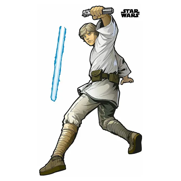Komar Star Wars Dekosticker Luke Skywalker XXL - B x H: 127 x 200 cm - Star Wars Illustration von Luke Skywalker mit seinem blauen Lichtschwert, bereit für den Kampf.