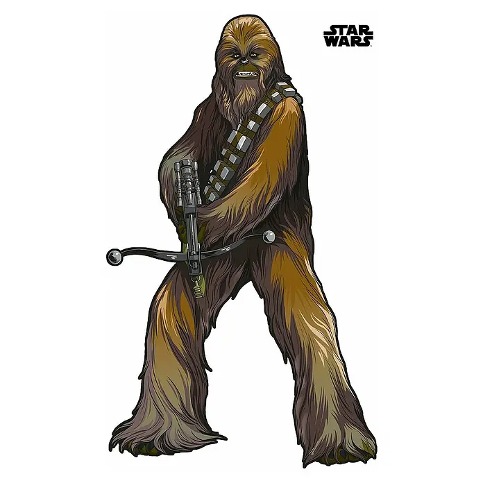 Komar Star Wars Dekosticker Chewbacca XXLB x H: 127 x 200 cm - Eine Abbildung von Chewbacca aus Star Wars, der seine charakteristische Armbrust hält, in einem Cartoon-Stil.
