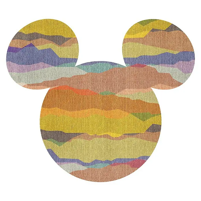 Komar Dots Fototapete rund Mickey Head Vista127 cm, Selbstklebend - Buntes Mickey-Mouse-Design mit abstrakten Farbschichten auf einem strukturierten Untergrund. Perfekt für Disney-Fans und Liebhaber einzigartiger Kunst.