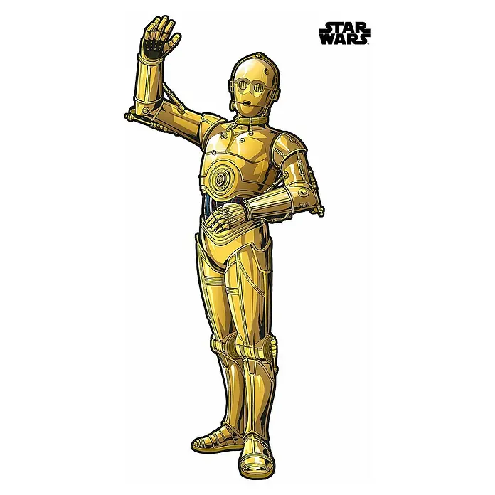 Komar Star Wars Dekosticker C-3PO XXL - B x H: 127 x 200 cm - Goldener C-3PO-Droide mit erhobener Hand, ein detailreiches Star Wars-Artwork, das den ikonischen Roboter in voller Pracht zeigt.