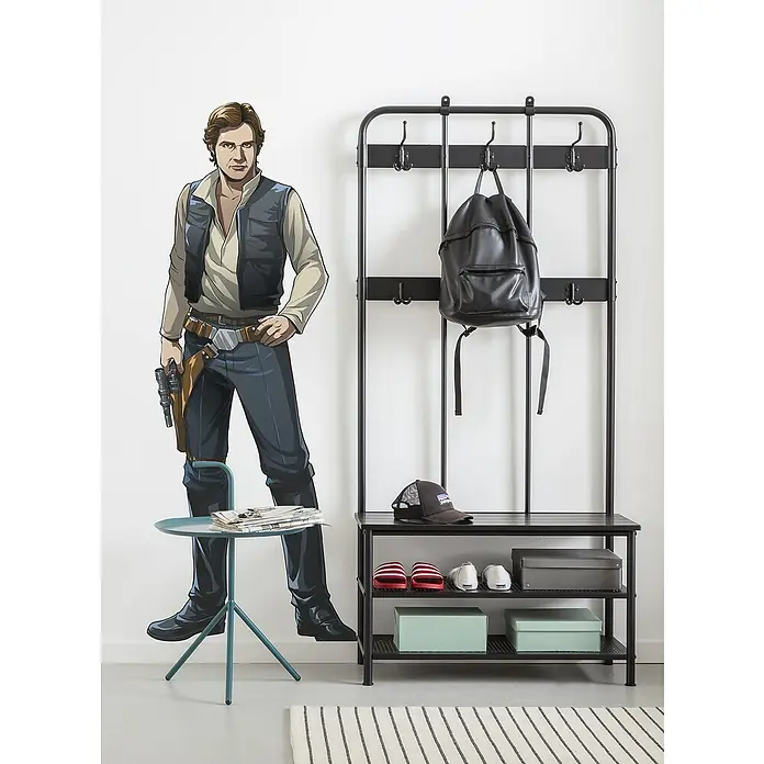 Komar Star Wars Dekosticker Han Solo XXLB x H: 127 x 196 cm - Schwarzes Garderobenmöbel mit Bank, Haken und Ablagen, ideal zur Aufbewahrung von Jacken, Taschen und Schuhen.