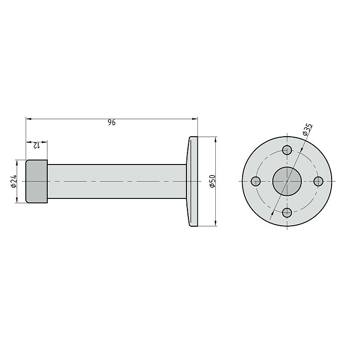 Basi Wandtürstopper TS21 (Ø x L: 50 x 96 mm, Edelstahl) | BAUHAUS