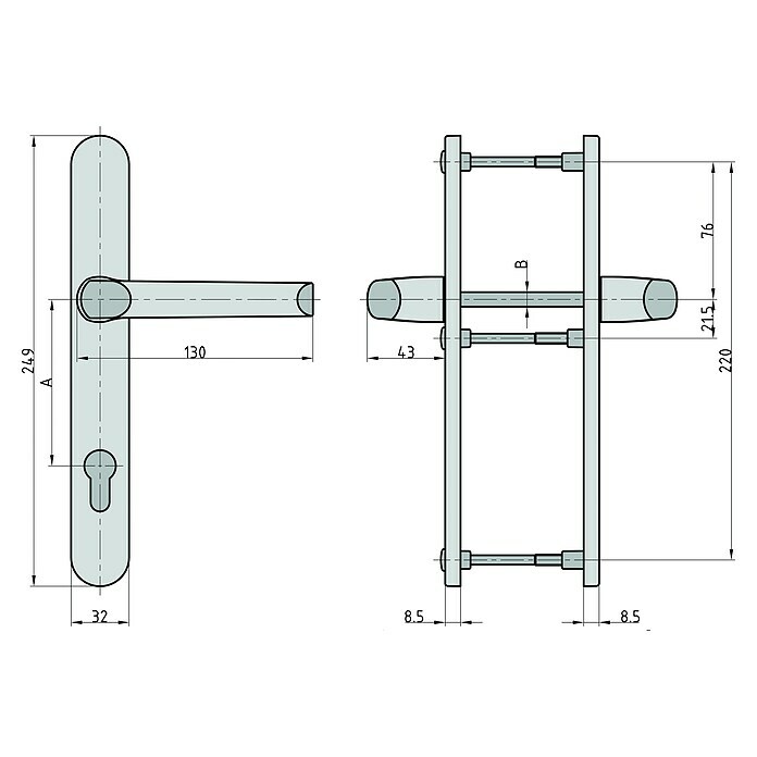 Basi Schutzbeschlag SR 4100 PZ (Edelstahl, Türstärke: 45 mm - 82 mm) | BAUHAUS