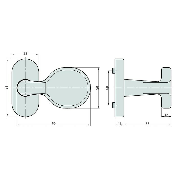 Basi Knopfdrücker auf Rosette SR 5000 (Vierkantstift: 8 mm, Silber, Oval, Unbeweglich) | BAUHAUS