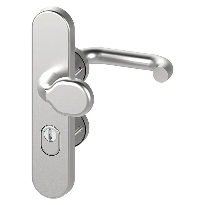 Basi Schutzbeschlag SBK 7500 ES1 KombiHauseingangstür, Edelstahl, Knopf außen, Drücker innen, U-Form, Stärke Tür: 38 mm - 45 mm - Türdrückergarnitur aus Edelstahl, robust und modern, ideal für Innenräume mit stilvollem Design und langer Lebensdauer.