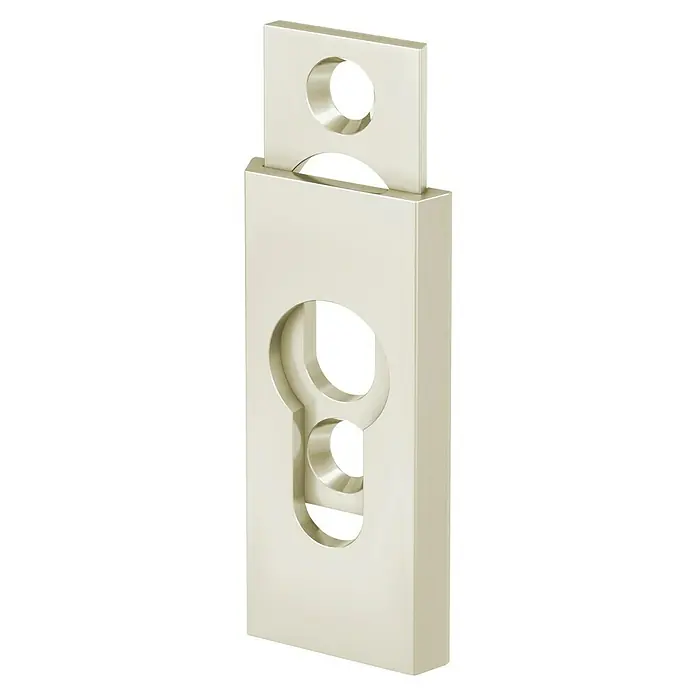 Basi Schlüsselschild SR 450Champagner, Stärke Rosette: 6 mm - Nahaufnahme eines modernen Türbeschlags aus Metall mit Schlüsselloch-Design. Elegantes Detail für stilvolle Türen.