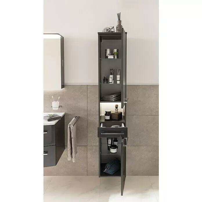 Camargue Star Hochschrank - 30,4 x 32,5 x 181,6 cm, Dark Oak, DIN Anschlag: Links - Stimmungsaufnahme