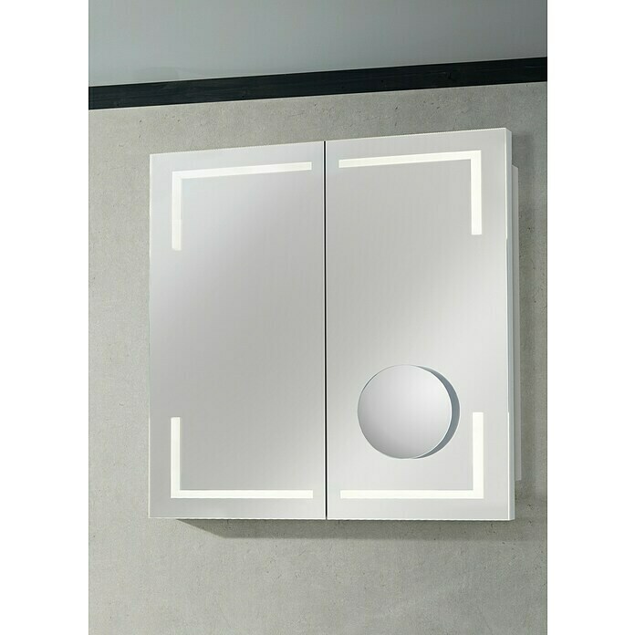 Camargue Stella LED-Spiegelschrank (B x H: 70 x 73,5 cm, Mit Beleuchtung, Mit eckigen Kanten, Spanplatte, Eiche Maron)