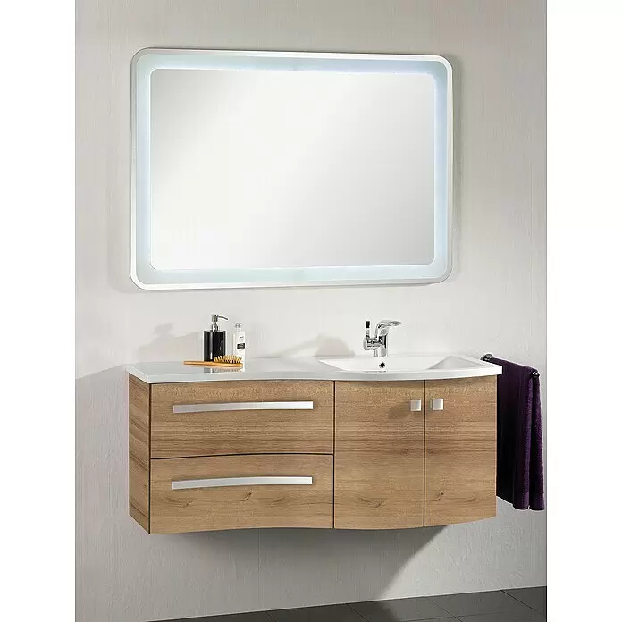 Camargue Wave Waschtischunterschrank - 118,4 x 54 x 49,8 cm, Berg Eiche, DIN Anschlag: Rechts - Stimmungsaufnahme
