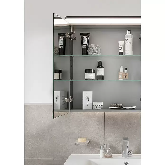 Lanzet Modern 3.0 LED-Spiegelschrank - B x H: 120 x 68,4 cm, Mit Beleuchtung, Eiche Maron - Stimmungsaufnahme