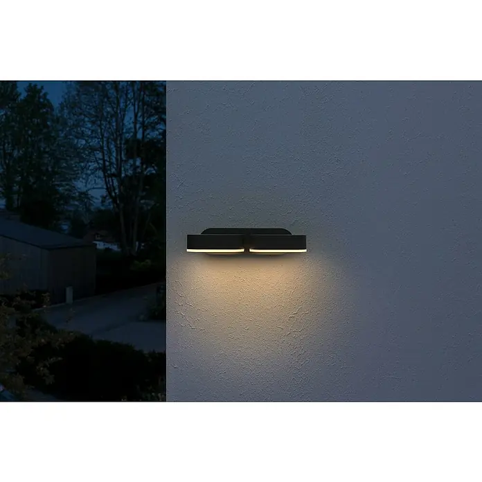 Ledvance LED-Außenwandleuchte Endura Style Mini Spot - 13 W, 100 x 230 x 54 mm, Grau, IP44 - Moderne schwarze Wandleuchte beleuchtet eine texturierte Wand und wirft warmes Licht nach unten. Ideal für Aussenbereiche.