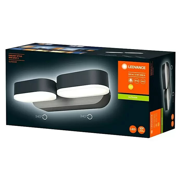 Osram Endura Style LED-Außenwandleuchte Mini - 13 W, 100 x 230 x 54 mm, Grau, IP44 - Diagonale Ansicht