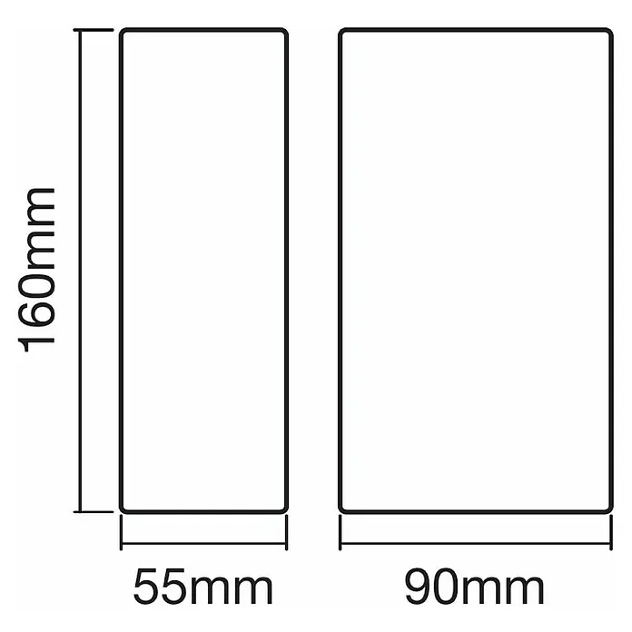Ledvance LED-Außenwandleuchte Updown - 12 W, 5,5 cm x 9 mm x 16 cm, Anthrazit, IP44 - Abbildung eines rechteckigen Produkts mit den Maßen 160 mm Höhe, 55 mm bzw. 90 mm Breite.