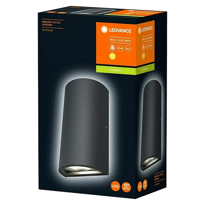 Ledvance Aplique exterior LED - 12 W, 5,5 cm x 9 mm x 16 cm, Gris oscuro, Claro, IP44 - Un paquete de la lámpara de exterior LEDVANCE Endura Style UpDown, que combina un diseño elegante y una iluminación energéticamente eficiente.