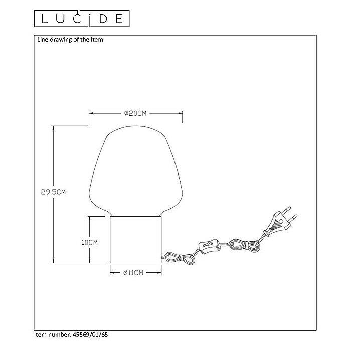 Lucide LED-Tischleuchte Becky40 W, L x B x H: 20 x 20 x 29,5 cm, Rauch Sketch