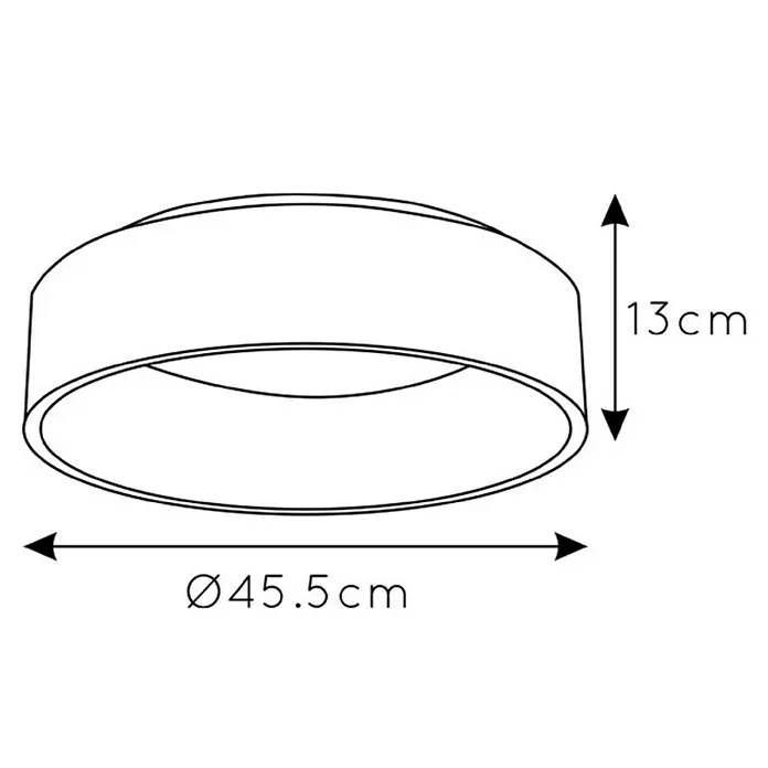Lucide Deckenleuchte rund Talowe Led - 30 W, Ø x H: 45,5 x 13 cm, Schwarz - Technische Zeichnung einer runden Deckenleuchte mit den Maßen 45,5 cm Durchmesser und 13 cm Höhe.
