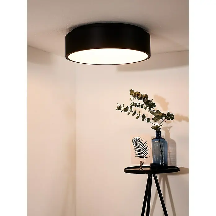 Lucide Deckenleuchte rund Talowe Led - 30 W, Ø x H: 45,5 x 13 cm, Schwarz - Eine moderne, schwarze Deckenleuchte sorgt für ein helles Ambiente. Ein minimalistisches Designelement für jeden Raum.