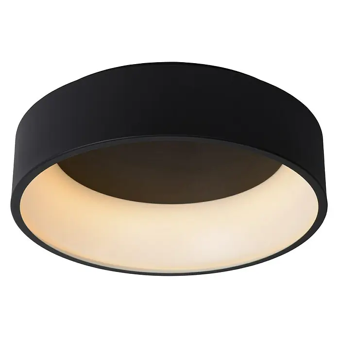 Lucide Deckenleuchte rund Talowe Led - 30 W, Ø x H: 45,5 x 13 cm, Schwarz - Moderne, schwarze Deckenleuchte mit einem runden, leuchtenden Mittelteil, das warmes Licht spendet. Perfekt für stilvolle Innenräume.