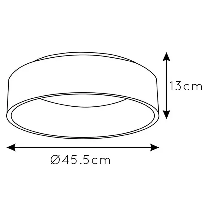Lucide Talowe LED-Deckenleuchte rund - 30 W, Ø x H: 450 mm x 13 cm, Weiß, Warmweiß - Abbildung einer runden Deckenleuchte mit den Maßen 45,5 cm Durchmesser und 13 cm Höhe.