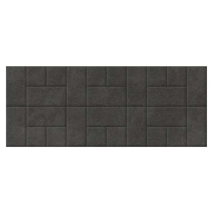 Fllow Wandpolster-Set Velvet A2 - 300 x 120 cm, Schiefer - Dunkelgraue Wandpaneele mit Rechteckmuster, ideal für moderne Innenräume. Das Design bietet Struktur und Tiefe für ein stilvolles Ambiente.