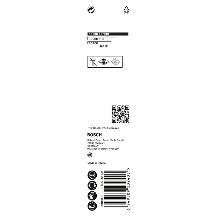Bosch Expert Fresa para azulejos HEX-9 HardCeramic - Diámetro de la broca: 4 mm - Información del producto para brocas Bosch Expert: detalles técnicos, lugar de fabricación y precauciones de seguridad.