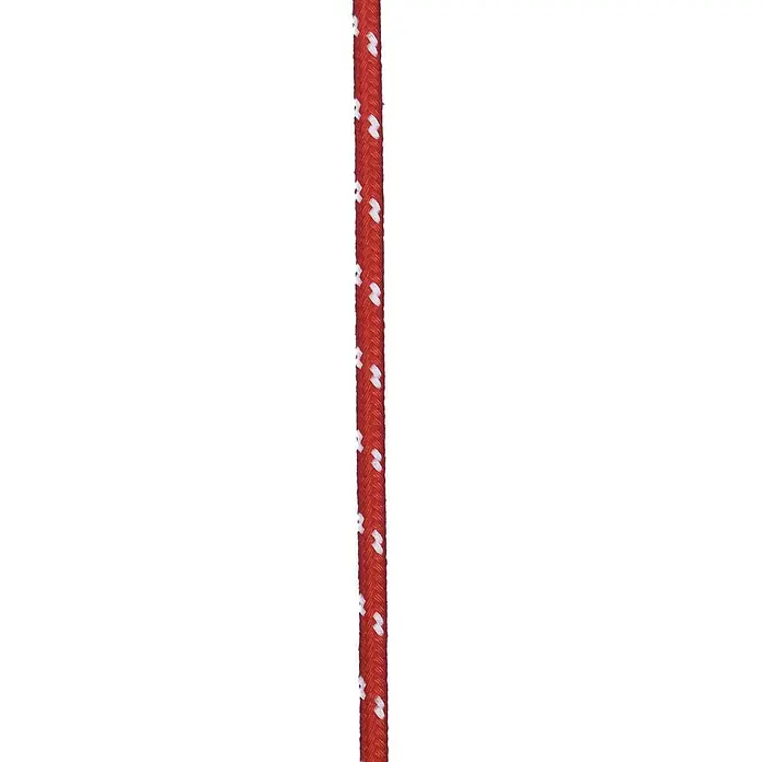 Seilflechter Cuerda de amarre a metros - Diámetro: 6 mm, Poliéster, Rojo/Blanco - Primer plano de una cuerda roja con marcas blancas, ideal para diversas aplicaciones.