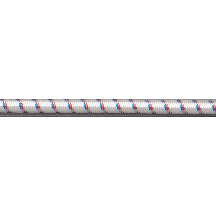 Seilflechter Cuerda por metros - Diámetro: 4 mm, Plástico, Blanco - Primer plano de una cuerda elástica blanca duradera con detalles rojos y azules, ideal para aplicaciones versátiles.