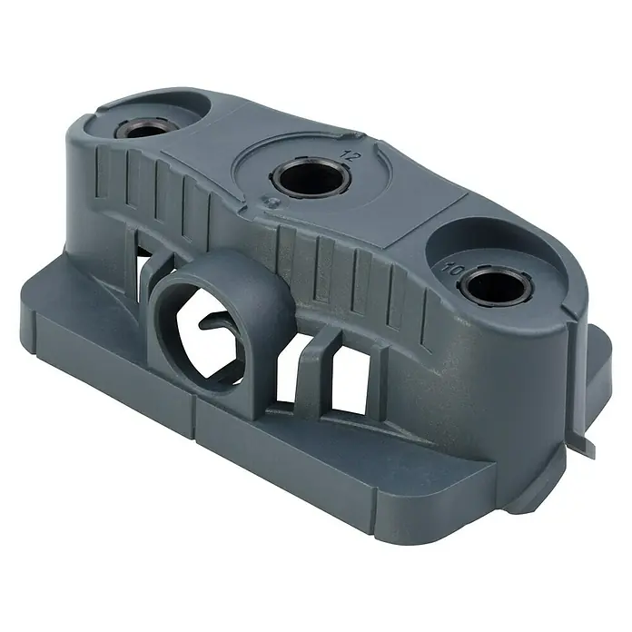 Wolfcraft Bohrhilfe - Lochdurchmesser: 35 mm - 12 mm - Produktaufnahme: Die graue Produktaufnahme mit den Nummern 10 und 12 ist ideal, um Produkte sicher zu fixieren und zu präsentieren.